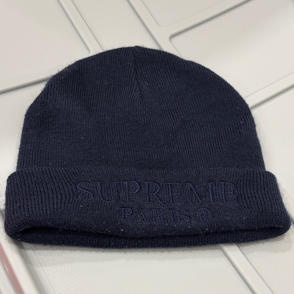 Supreme Paris Dark Blue Knit Beanie